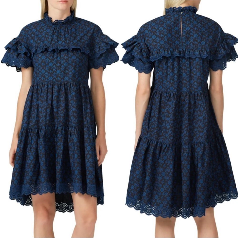 Ulla Johnson Leonie Floral Print Tiered Ruffle Dress w Pockets +MEASUREMENTS 2